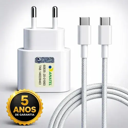 Carregador Turbo 30W iPhone 15/16/17 Pro Max com Cabo Blindado USB-C Dtimp