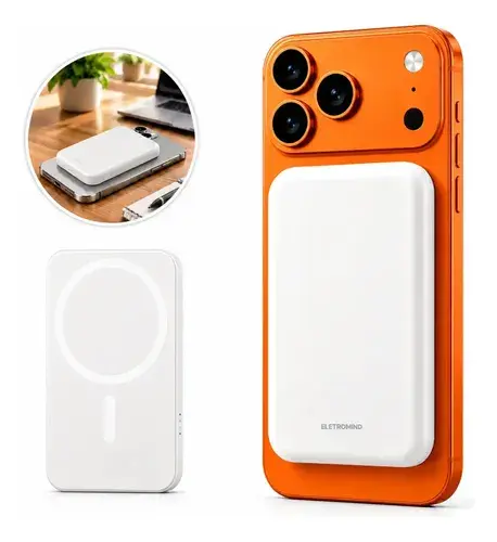 Power Bank Magnético 5000mAh MagSafe iPhone Carregador Portátil Eletromind