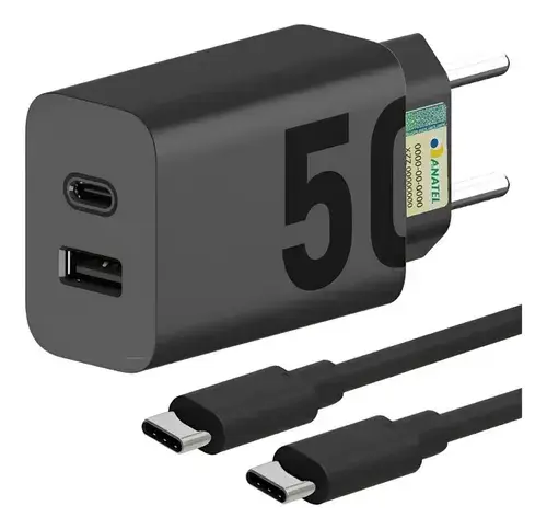 Carregador Turbo 50W Tipo C Samsung Motorola Xiaomi LG Preto
