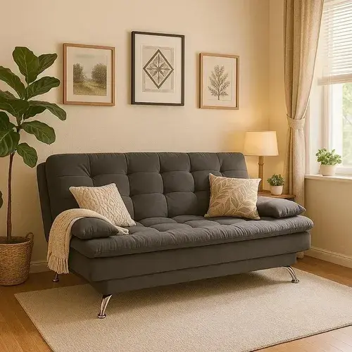 Sofá-cama 3 Lugares Casal Premium Suede Cinza Florido