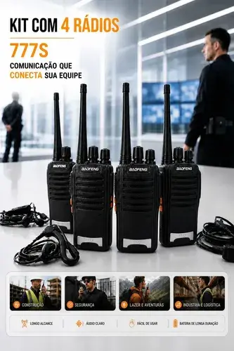 Kit 4 Rádios Comunicadores Baofeng 777S Profissional 16 Canais Hardline