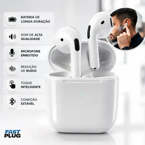 Fone de Ouvido Bluetooth Pro 4 Branco com Case Carregador e Microfone