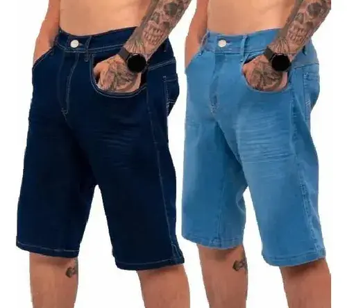 Kit 2 Bermudas Masculinas Jeans com Lycra Slim Fit